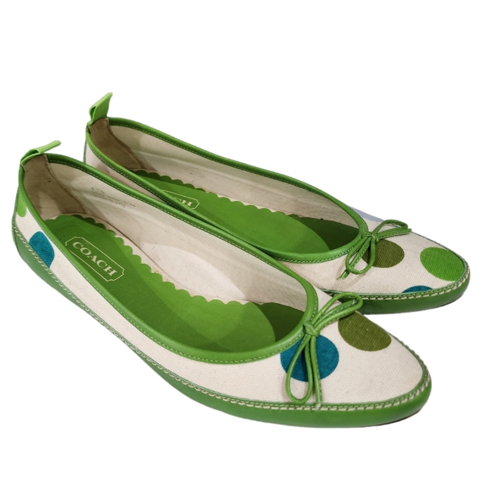 Coach Polkadot Green Canvas Leather  Almond Toe Slip-on Shoes Size 6.5 - Picture 15 of 16